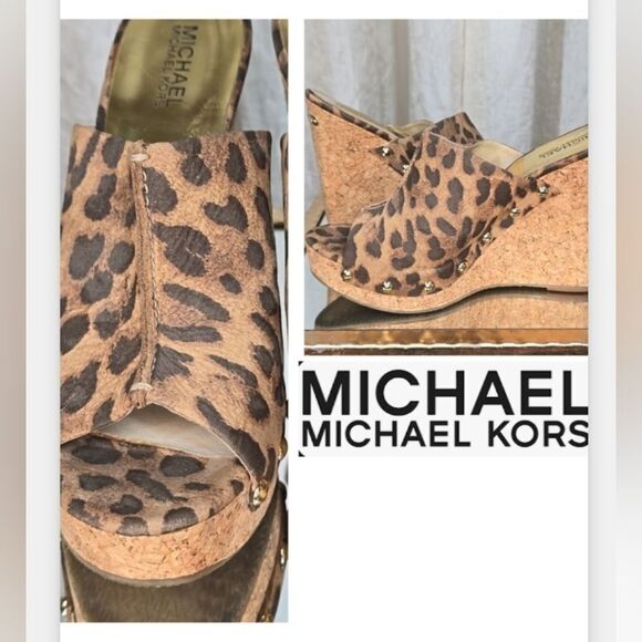 Michael Kors Belinda Leopard Suede Cork Wedge Mule - Picture 1 of 15